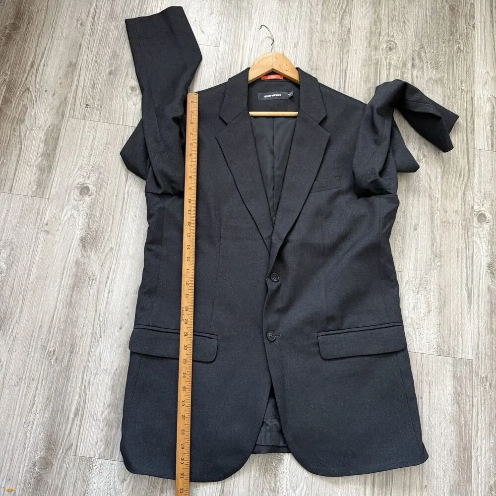Bluffworks Gramercy Blazer Sport Coat Jacket Men’s 44L Charcoal Gray 2-Button